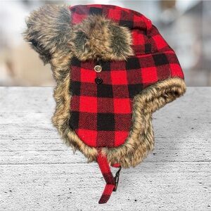 Wild Wear Trapper Beanie Adult One Size Red Plaid Ear Flaps